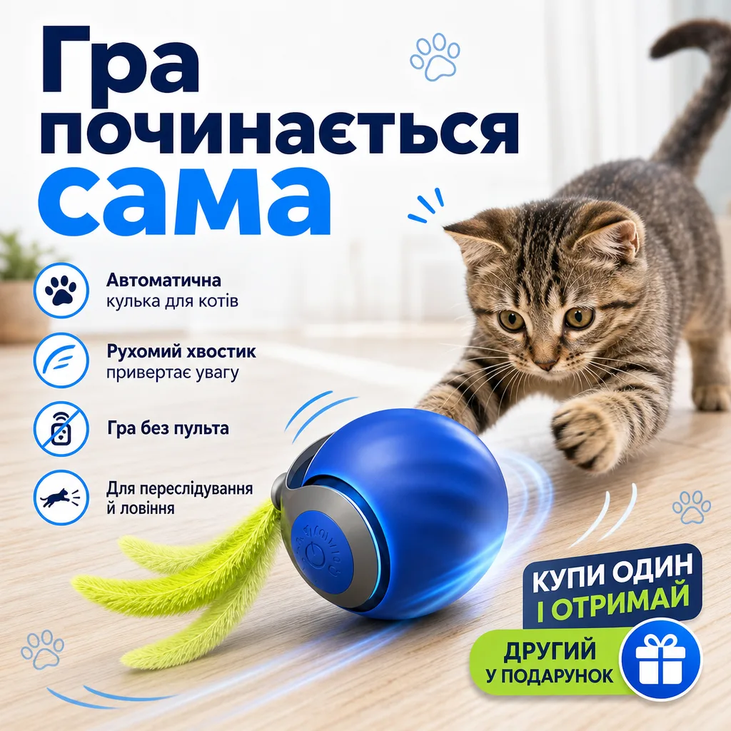 Автоматична інтерактивна кулька-іграшка для котів із рухомим хвостиком